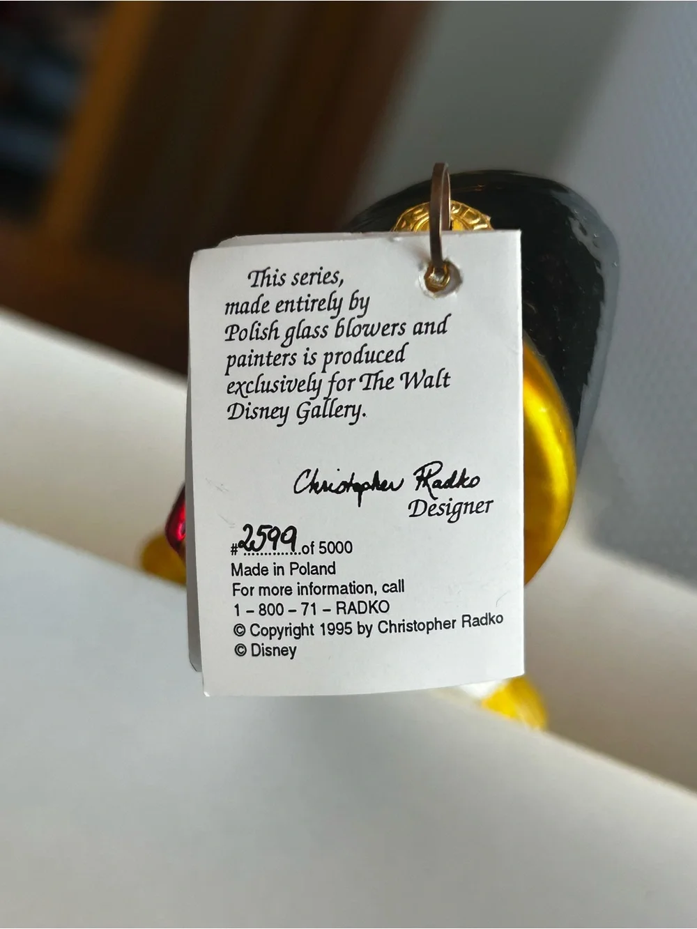 Christopher Radko Limited Edition #2599 of 5000 Pinocchio Ornament